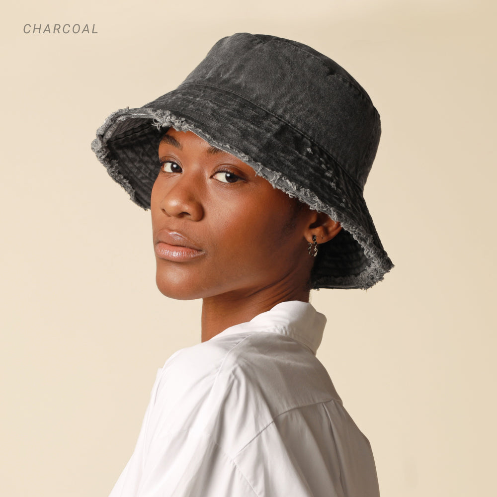 Wide Brim Frayed Bucket Hat for Summer – Lightweight Cotton Sun Hat