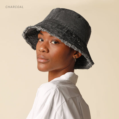 Wide Brim Frayed Bucket Hat for Summer – Lightweight Cotton Sun Hat