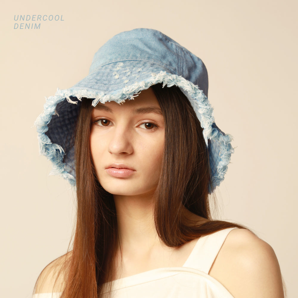 Wide Brim Frayed Bucket Hat for Summer – Lightweight Cotton Sun Hat