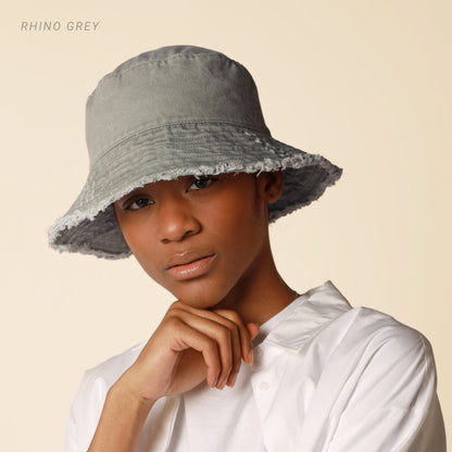 Wide Brim Frayed Bucket Hat for Summer – Lightweight Cotton Sun Hat