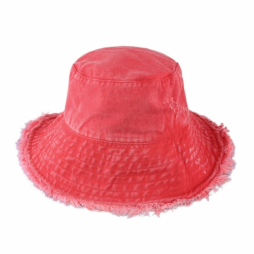 Wide Brim Frayed Bucket Hat for Summer – Lightweight Cotton Sun Hat