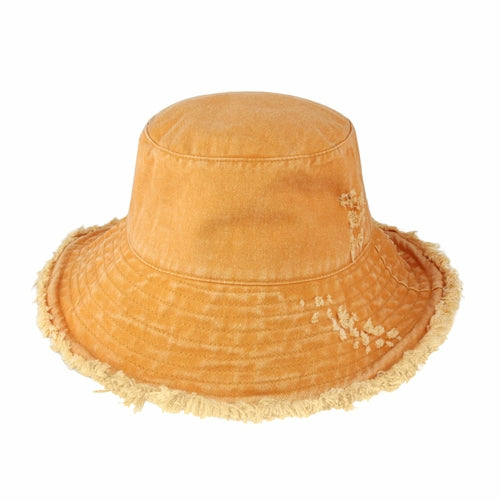 Wide Brim Frayed Bucket Hat for Summer – Lightweight Cotton Sun Hat
