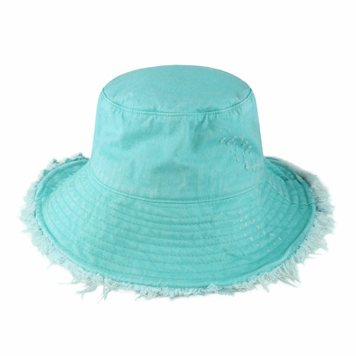 Wide Brim Frayed Bucket Hat for Summer – Lightweight Cotton Sun Hat