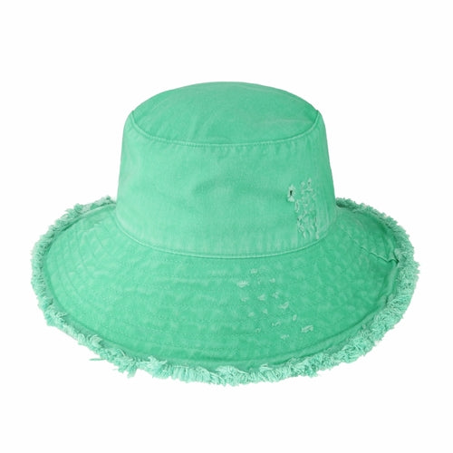 Wide Brim Frayed Bucket Hat for Summer – Lightweight Cotton Sun Hat