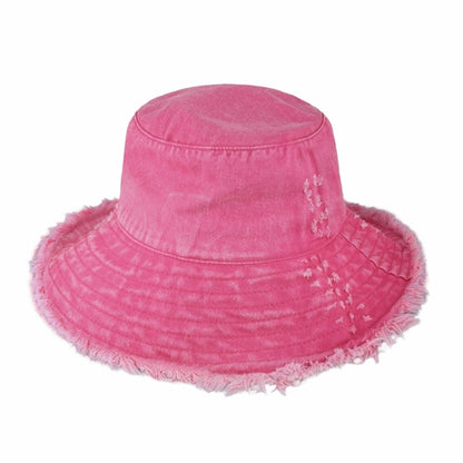 Wide Brim Frayed Bucket Hat for Summer – Lightweight Cotton Sun Hat