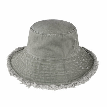Wide Brim Frayed Bucket Hat for Summer – Lightweight Cotton Sun Hat