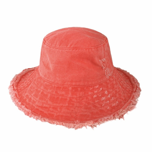 Wide Brim Frayed Bucket Hat for Summer – Lightweight Cotton Sun Hat
