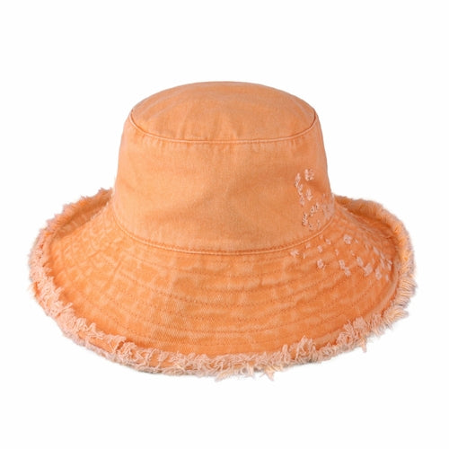 Wide Brim Frayed Bucket Hat for Summer – Lightweight Cotton Sun Hat