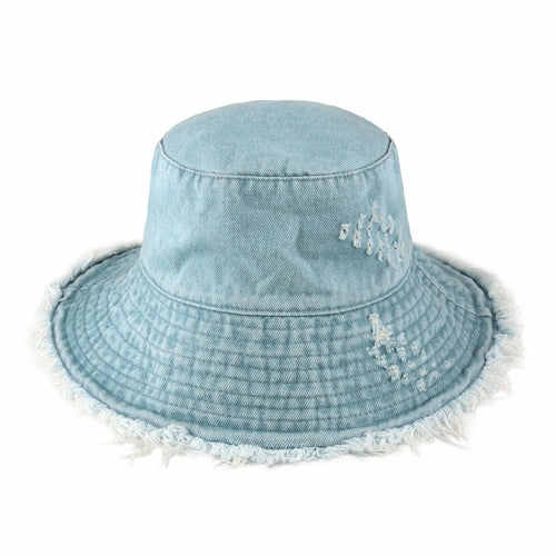 Wide Brim Frayed Bucket Hat for Summer – Lightweight Cotton Sun Hat