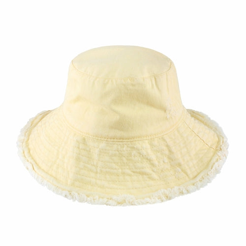 Wide Brim Frayed Bucket Hat for Summer – Lightweight Cotton Sun Hat