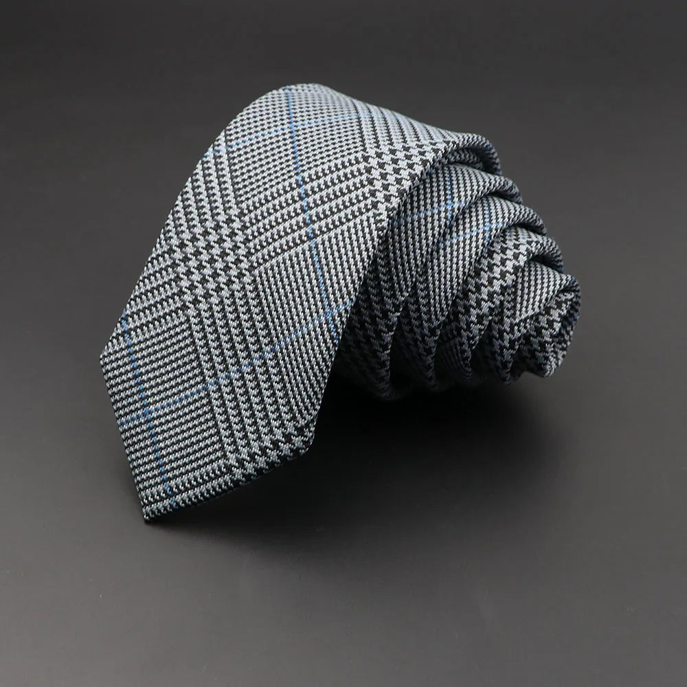 Grey Plaid Skinny Cotton Tie (6cm)