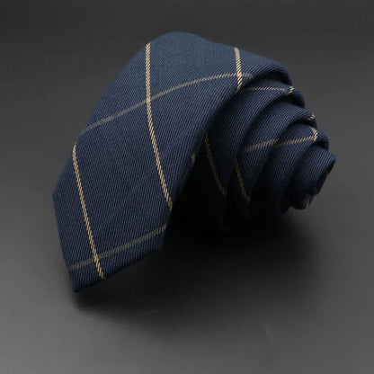 Grey Plaid Skinny Cotton Tie (6cm)