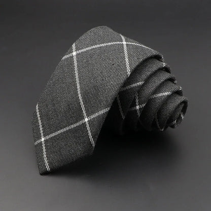 Grey Plaid Skinny Cotton Tie (6cm)