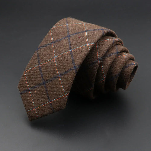 Grey Plaid Skinny Cotton Tie (6cm)