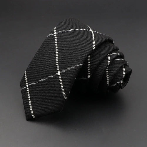 Grey Plaid Skinny Cotton Tie (6cm)