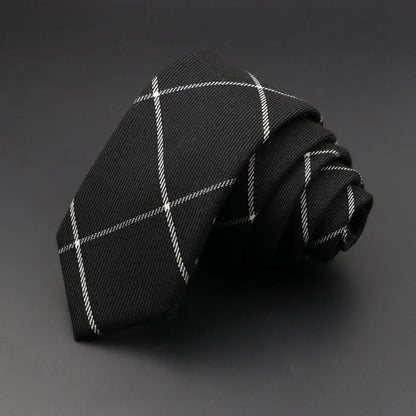 Grey Plaid Skinny Cotton Tie (6cm)