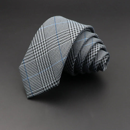 Grey Plaid Skinny Cotton Tie (6cm)