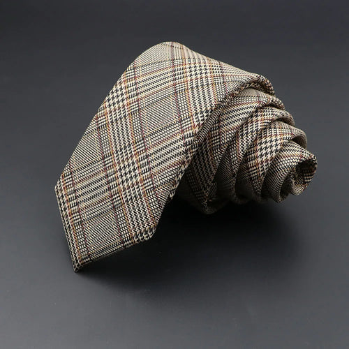 Grey Plaid Skinny Cotton Tie (6cm)