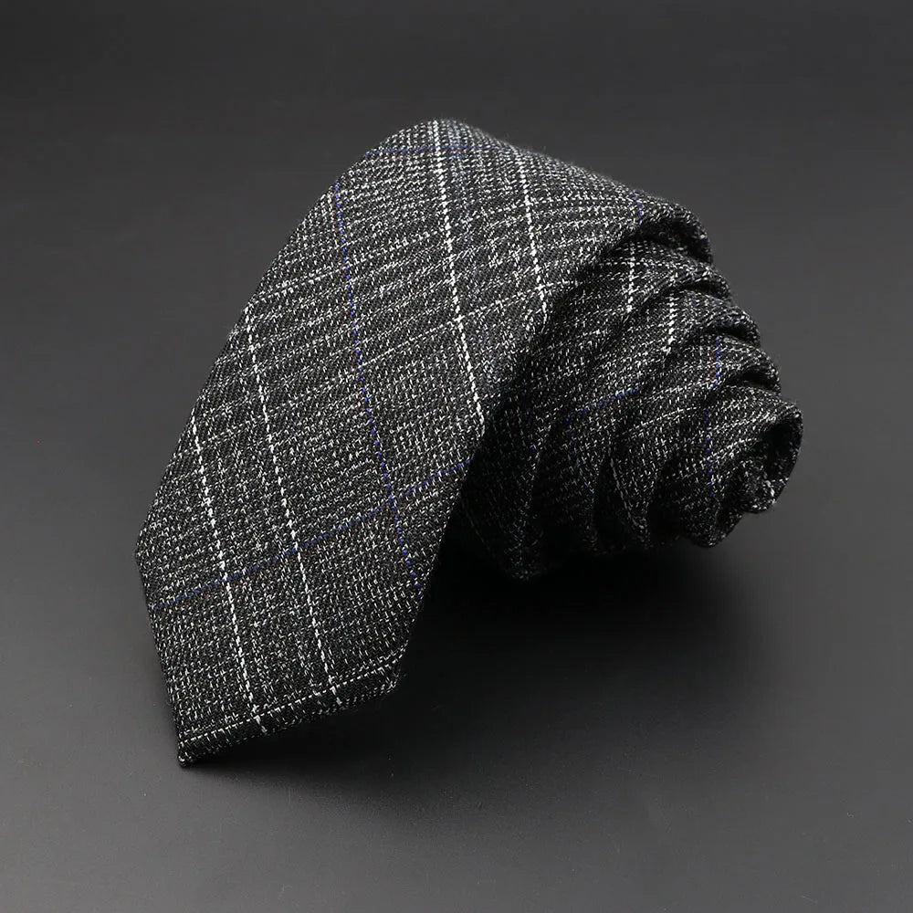 Grey Plaid Skinny Cotton Tie (6cm)