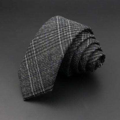 Grey Plaid Skinny Cotton Tie (6cm)