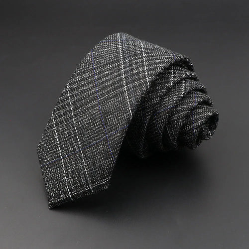 Grey Plaid Skinny Cotton Tie (6cm)