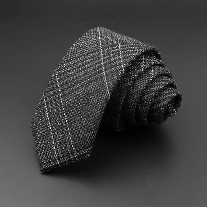 Grey Plaid Skinny Cotton Tie (6cm)