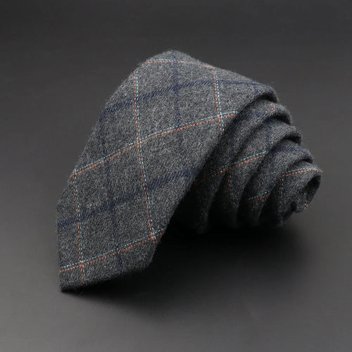 Grey Plaid Skinny Cotton Tie (6cm)