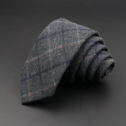 Grey Plaid Skinny Cotton Tie (6cm)