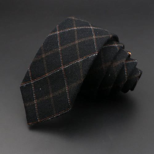 Grey Plaid Skinny Cotton Tie (6cm)
