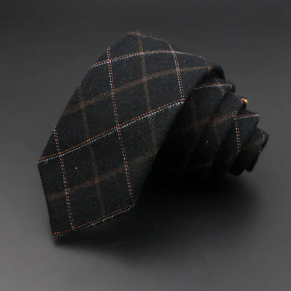 Grey Plaid Skinny Cotton Tie (6cm)