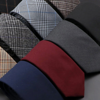 Grey Plaid Skinny Cotton Tie (6cm)