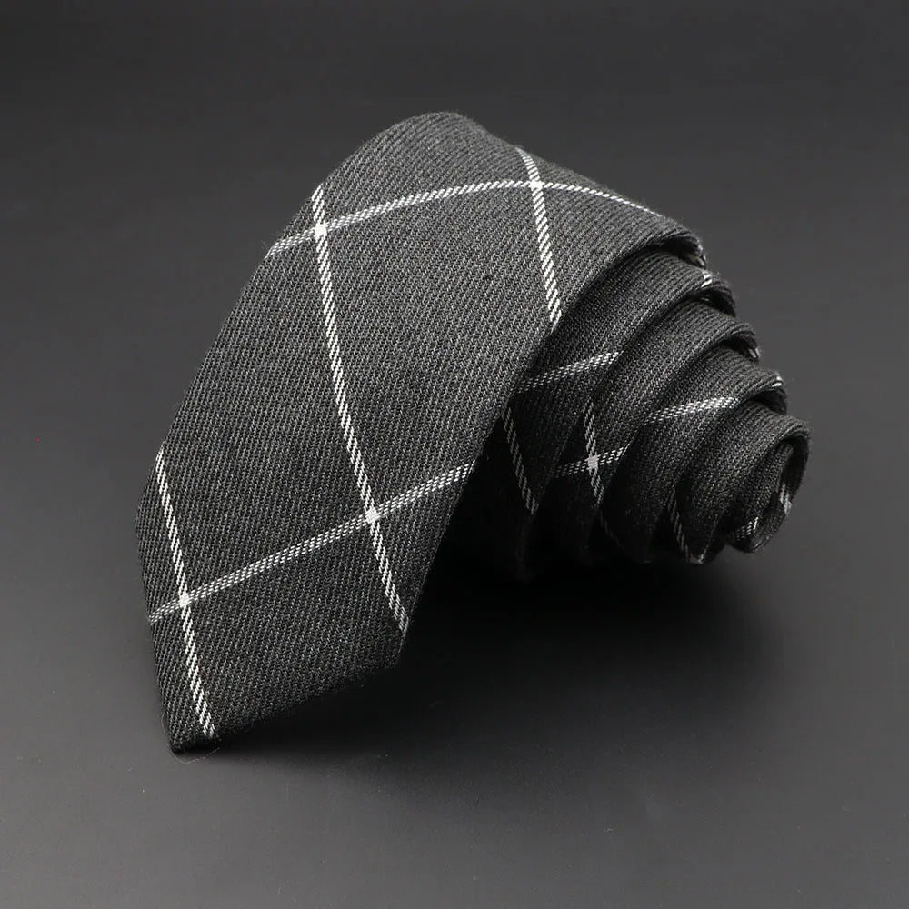 Grey Plaid Skinny Cotton Tie (6cm)