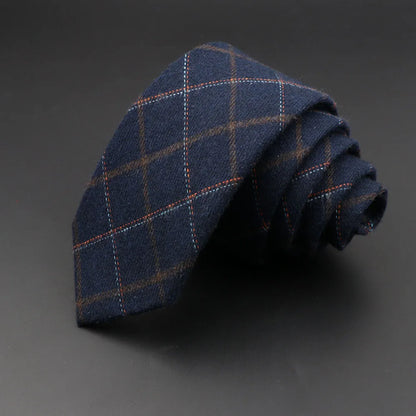 Grey Plaid Skinny Cotton Tie (6cm)