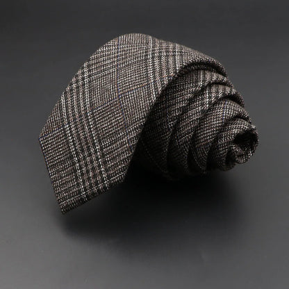 Grey Plaid Skinny Cotton Tie (6cm)