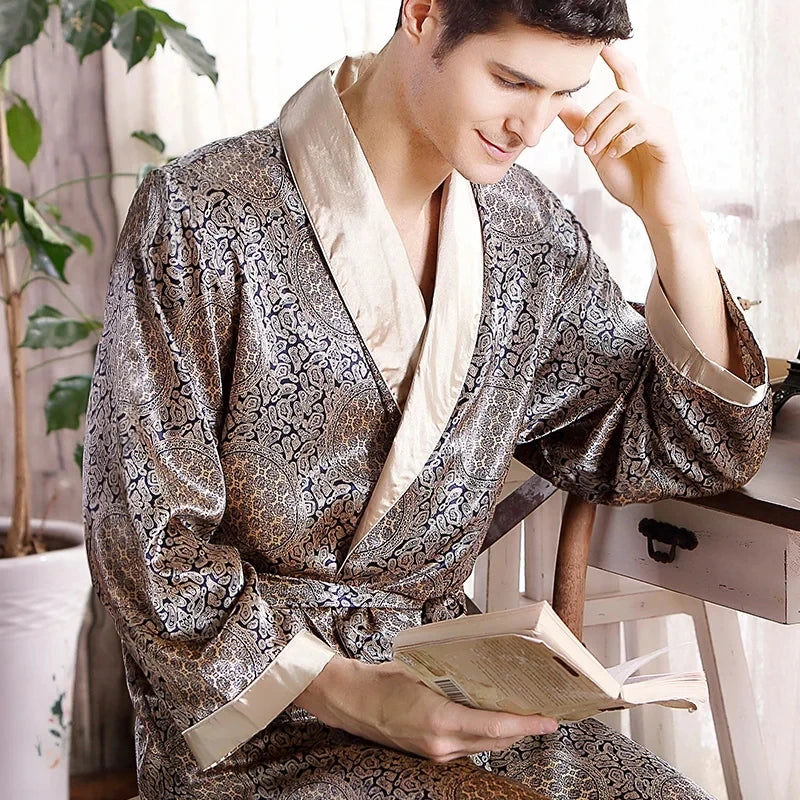 Men’s Satin Kimono Silk Bathrobe