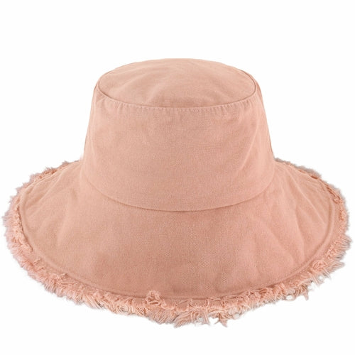 Wide Brim Frayed Bucket Hat for Summer – Lightweight Cotton Sun Hat