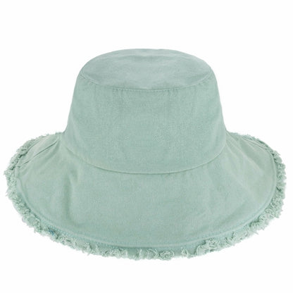 Wide Brim Frayed Bucket Hat for Summer – Lightweight Cotton Sun Hat