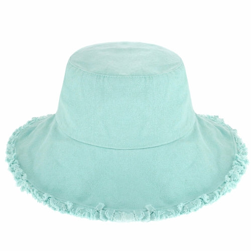 Wide Brim Frayed Bucket Hat for Summer – Lightweight Cotton Sun Hat