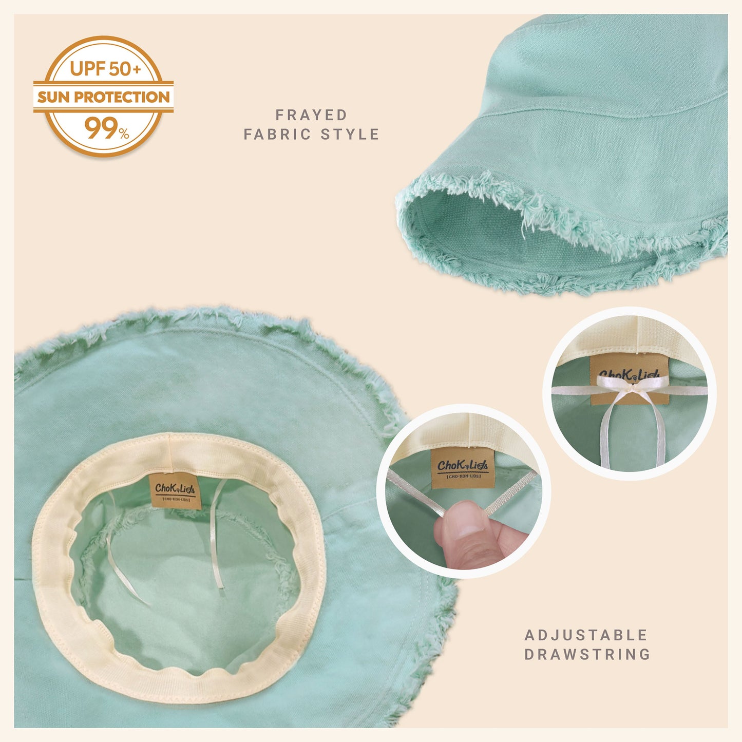 Wide Brim Frayed Bucket Hat for Summer – Lightweight Cotton Sun Hat