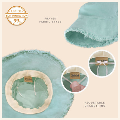 Wide Brim Frayed Bucket Hat for Summer – Lightweight Cotton Sun Hat