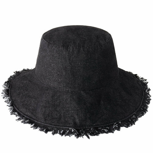 Wide Brim Frayed Bucket Hat for Summer – Lightweight Cotton Sun Hat