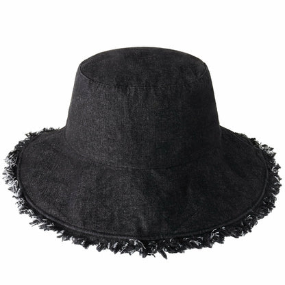 Wide Brim Frayed Bucket Hat for Summer – Lightweight Cotton Sun Hat