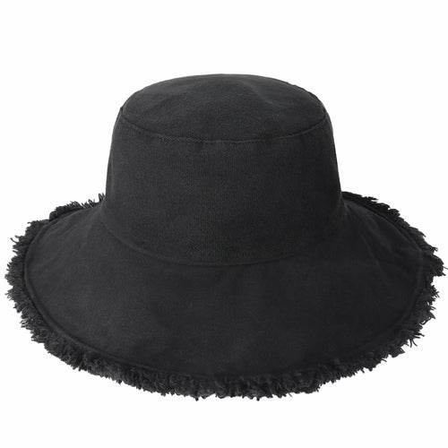 Wide Brim Frayed Bucket Hat for Summer – Lightweight Cotton Sun Hat