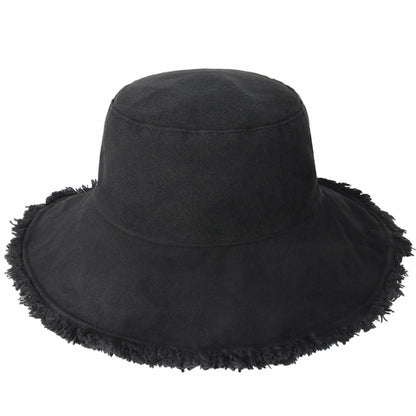 Wide Brim Frayed Bucket Hat for Summer – Lightweight Cotton Sun Hat