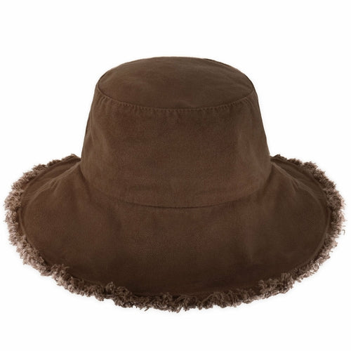 Wide Brim Frayed Bucket Hat for Summer – Lightweight Cotton Sun Hat