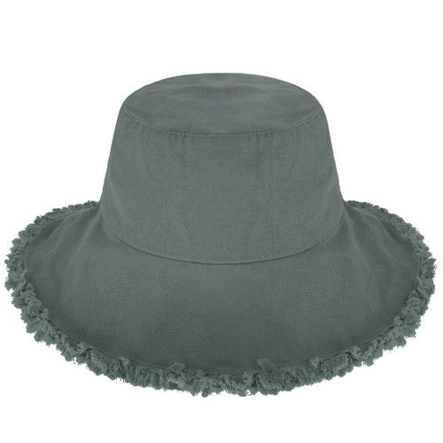 Wide Brim Frayed Bucket Hat for Summer – Lightweight Cotton Sun Hat