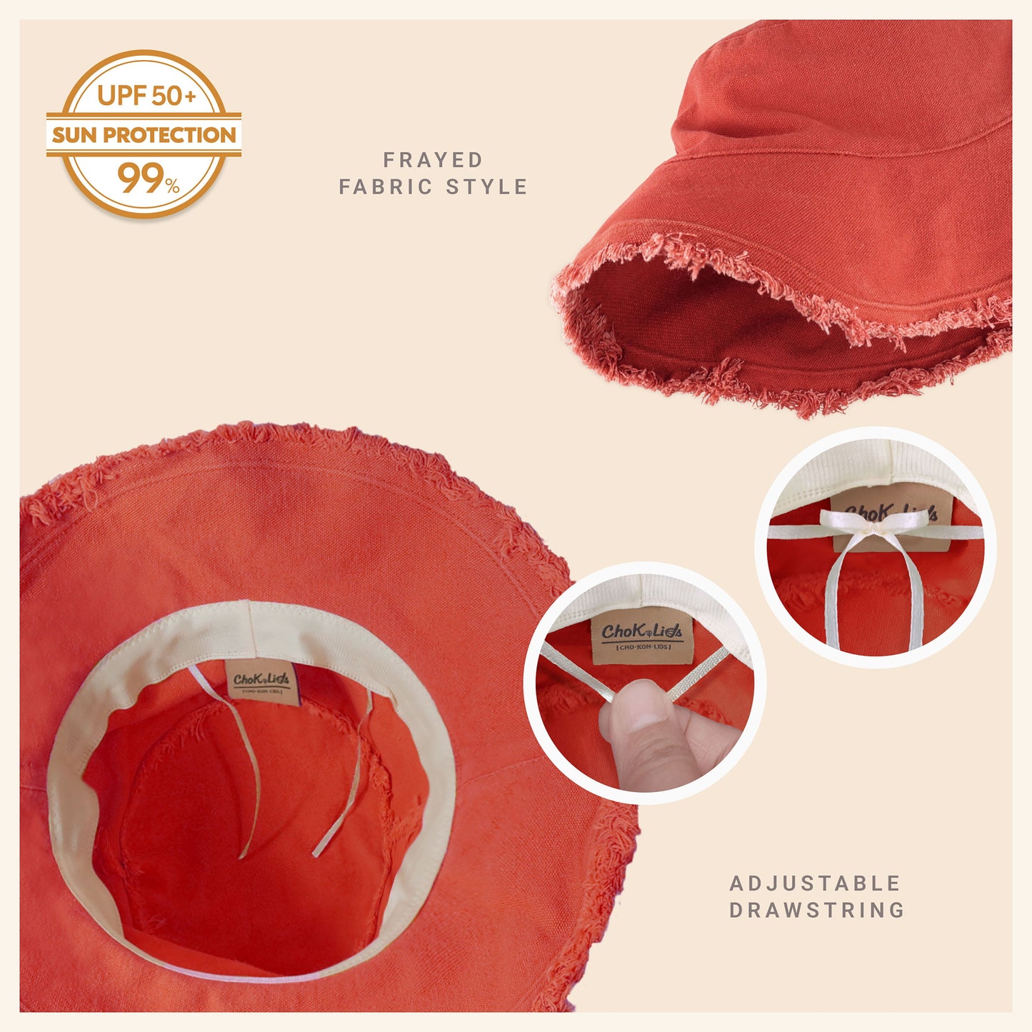 Wide Brim Frayed Bucket Hat for Summer – Lightweight Cotton Sun Hat