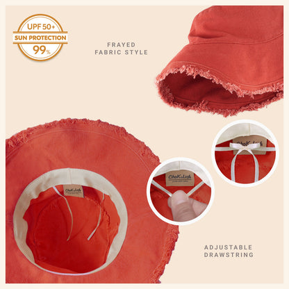 Wide Brim Frayed Bucket Hat for Summer – Lightweight Cotton Sun Hat