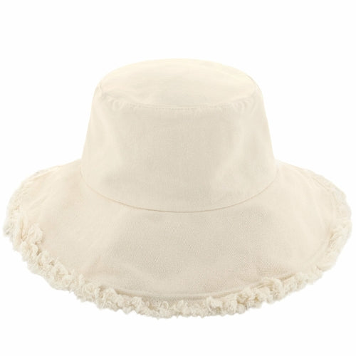 Wide Brim Frayed Bucket Hat for Summer – Lightweight Cotton Sun Hat