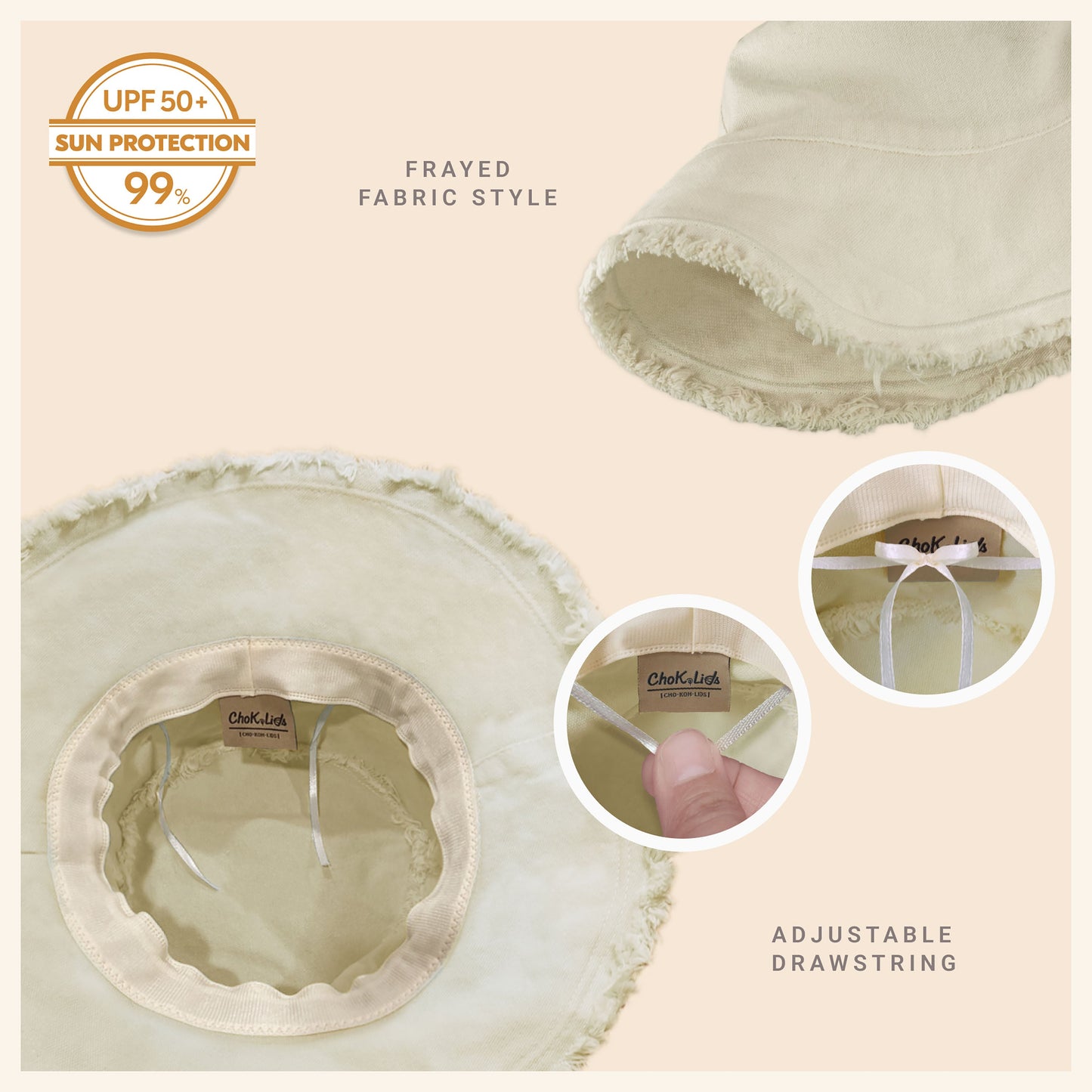 Wide Brim Frayed Bucket Hat for Summer – Lightweight Cotton Sun Hat
